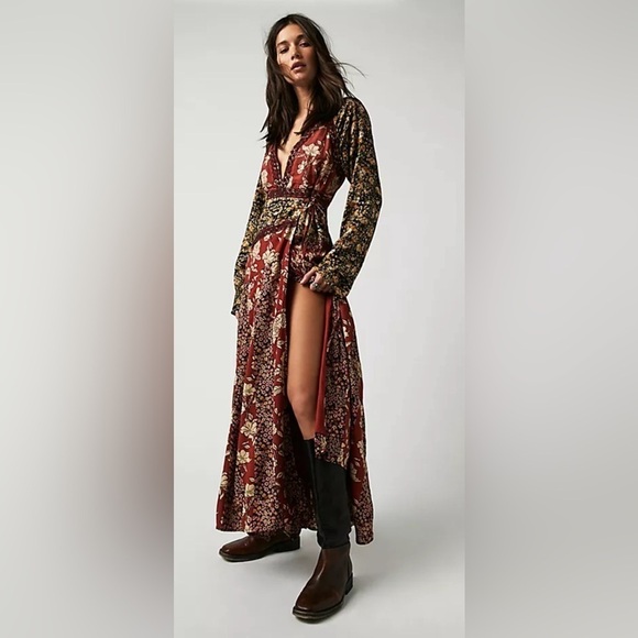 Free People Dresses & Skirts - Free People Floral Maxi Dress - Red and Black